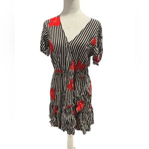 Madewell Black & White Striped Mini Dress with Red Flowers